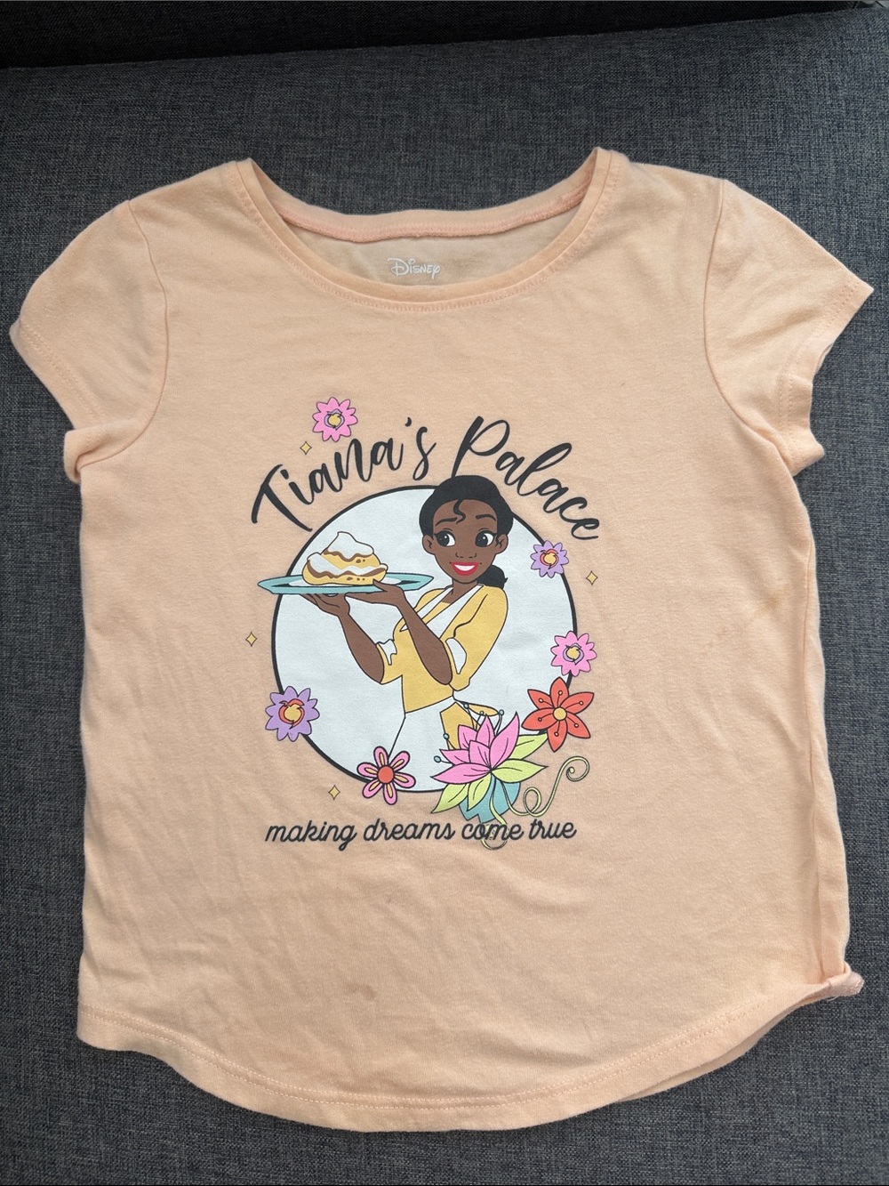 Disney Peach Tiana's Palace Short Sleeve Tee with Floral Graphic